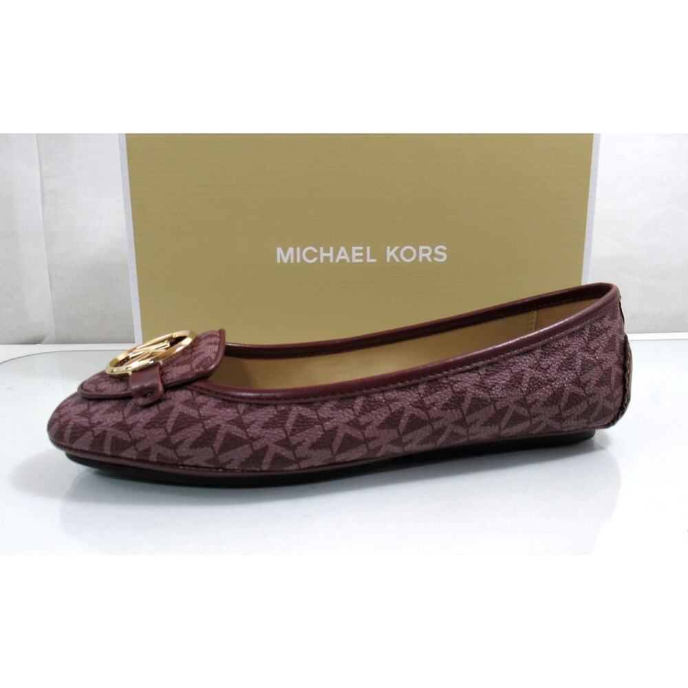 Michael Kors Lillie Moccasin Flat Shoes MK Signature Merlot Burgundy  Size 7.5 - Picture 2 of 9